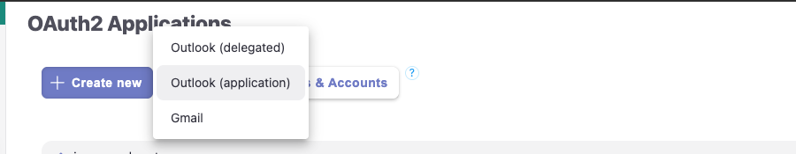 Create new Outlook (application) OAuth2 app